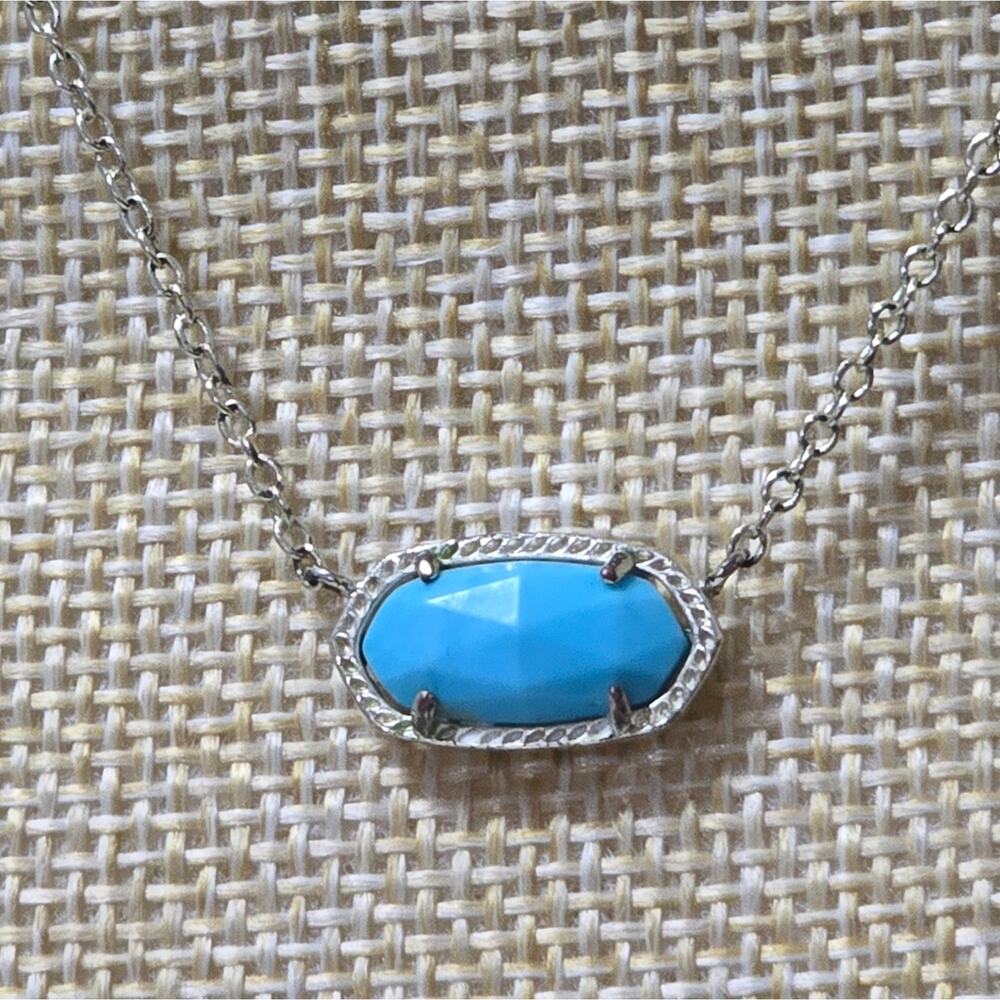Kendra Scott Elisa Pendant Necklace Light Blue Magnesite Rhodium Silver Tone